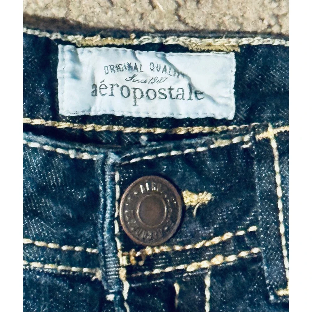 Vintage Y2K Aeropostale Flap Pocket Denim Bermuda Shorts Dark Wash Jorts Sz 5/6 - Picture 3 of 7